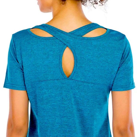 Short Sleeve Yoga Tops Activewear Running Workouts Cross Back Sport Shirt,Medium - Picture 6 of 6